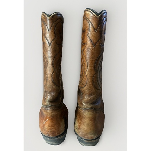 Acme Circle A Western Boots Men's Size 9.5 D Tan Leather Stitch Pattern Vtg - Picture 4 of 6